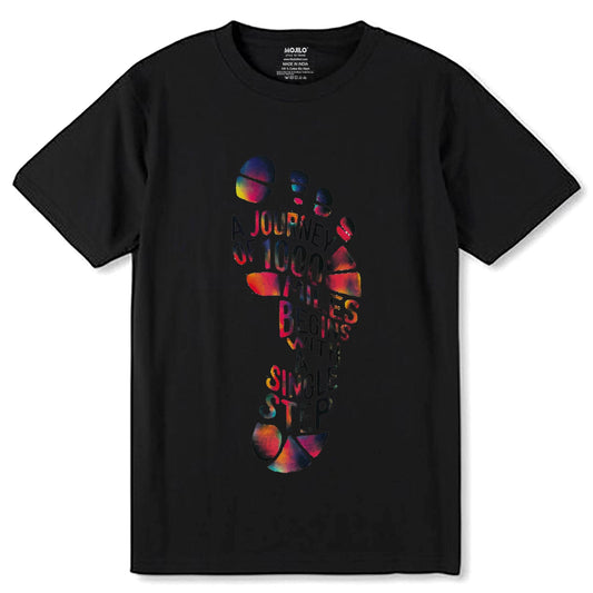 A JOURNEY OF 1000 MILES BEGINS WITH SIMPLE STEP - Unisex Round Neck Regular Fit 100% Combed Cotton Half Sleeve T-Shirt - Mojilo Mart