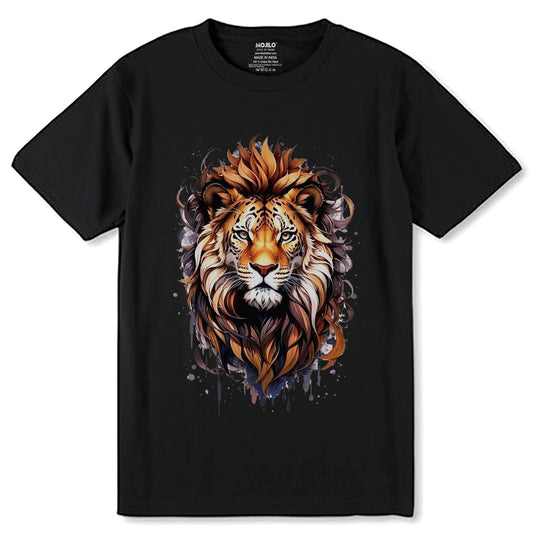 A Lion Leo Zodiac - Unisex Round Neck Regular Fit 100% Combed Cotton Half Sleeve T-Shirt - Mojilo Mart