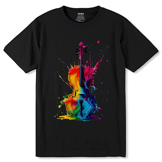 A Poster for world music with a colorful background and a piano - Unisex Round Neck Regular Fit 100% Combed Cotton Half Sleeve T-Shirt - Mojilo Mart