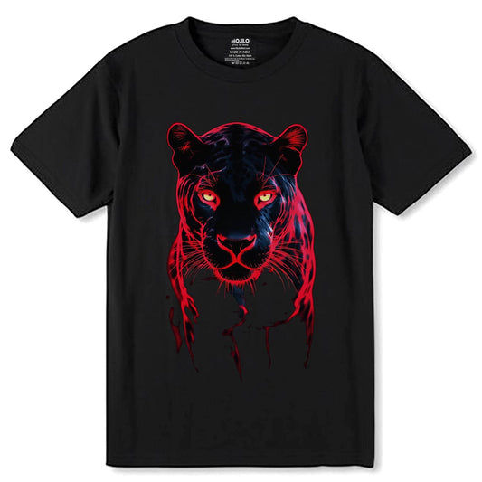 A black tiger with red eyes - Unisex Round Neck Regular Fit 100% Combed Cotton Half Sleeve T-Shirt - Mojilo Mart