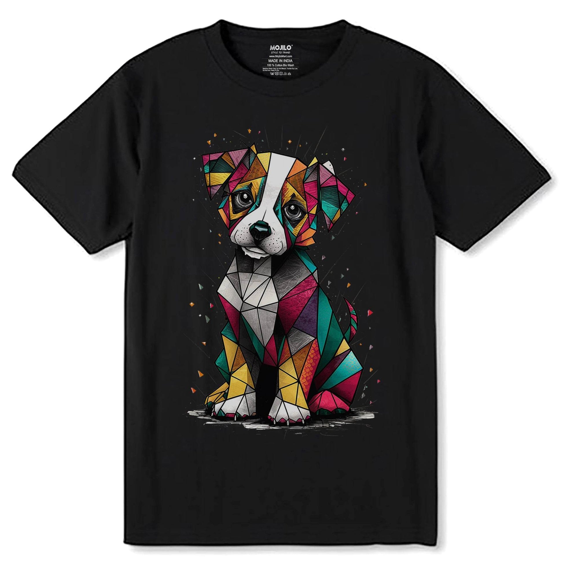 A dog with a colorful pattern on its face - Unisex Round Neck Regular Fit 100% Combed Cotton Half Sleeve T-Shirt - Mojilo Mart