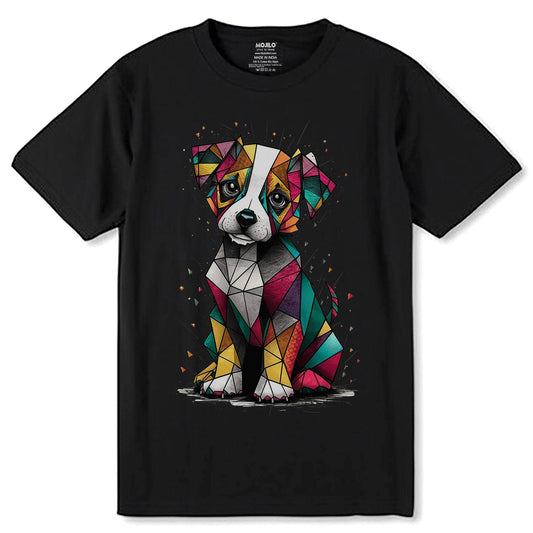 A dog with a colorful pattern on its face - Unisex Round Neck Regular Fit 100% Combed Cotton Half Sleeve T-Shirt - Mojilo Mart