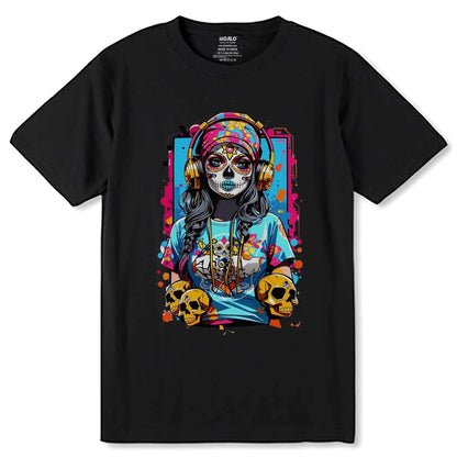 A sugar skull girl figure - Unisex Round Neck Regular Fit 100% Combed Cotton Half Sleeve T-Shirt - Mojilo Mart