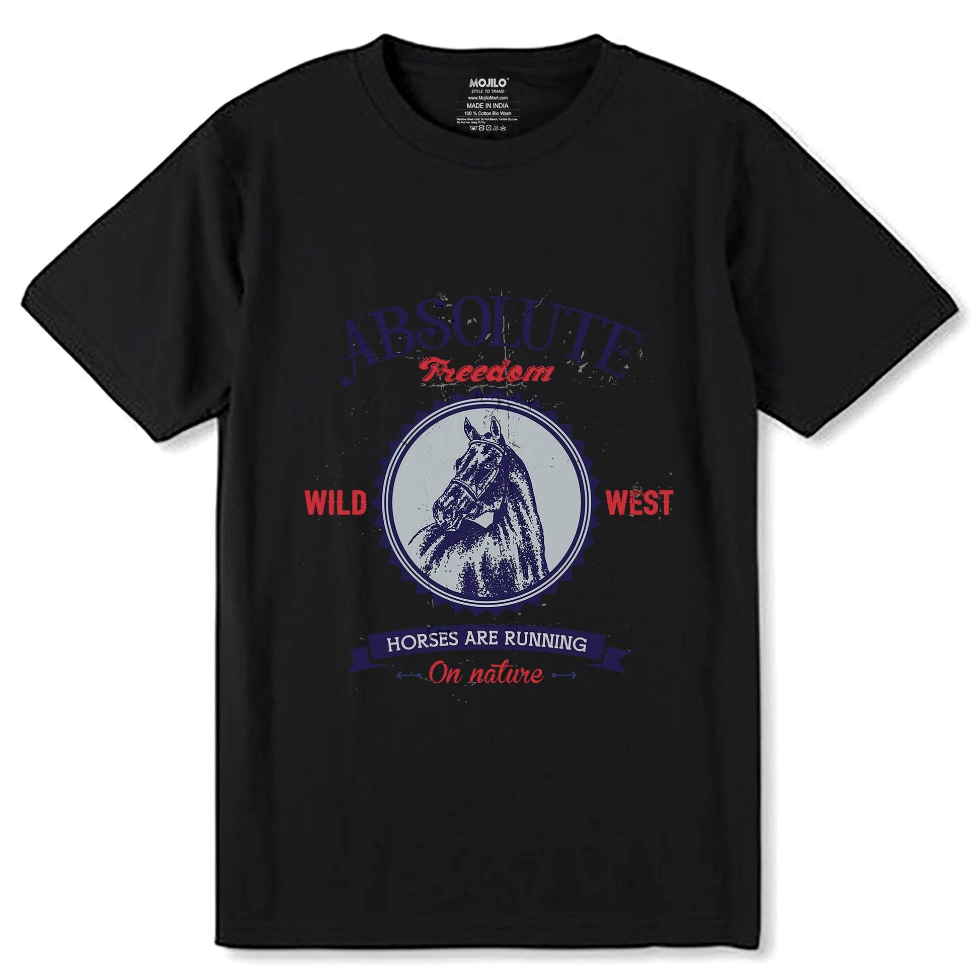 Absolute Freedom Horses Wild West - Unisex Round Neck Regular Fit 100% Combed Cotton Half Sleeve T-Shirt - Mojilo Mart