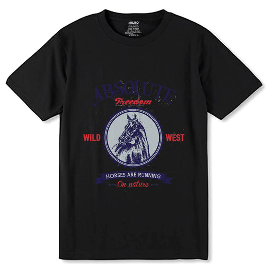Absolute Freedom Horses Wild West - Unisex Round Neck Regular Fit 100% Combed Cotton Half Sleeve T-Shirt - Mojilo Mart