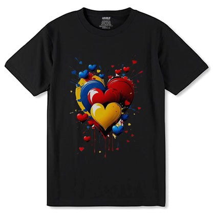 Abstract Colorful Acryl Hearts - Unisex Round Neck Regular Fit 100% Combed Cotton Half Sleeve T-Shirt - Mojilo Mart