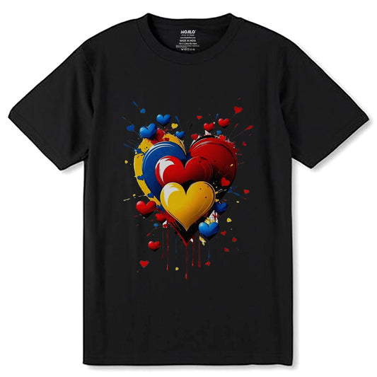 Abstract Colorful Acryl Hearts - Unisex Round Neck Regular Fit 100% Combed Cotton Half Sleeve T-Shirt - Mojilo Mart