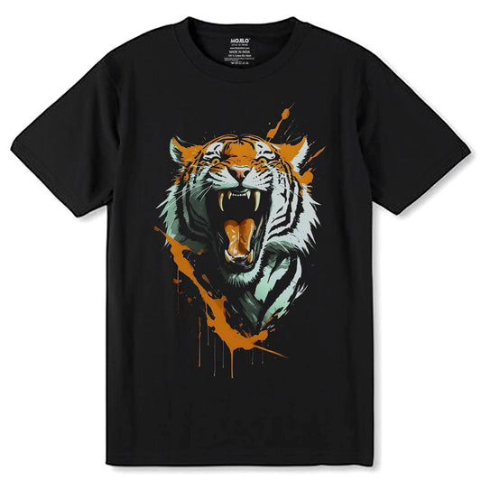 Abstract Tiger Art - Unisex Round Neck Regular Fit 100% Combed Cotton Half Sleeve T-Shirt - Mojilo Mart