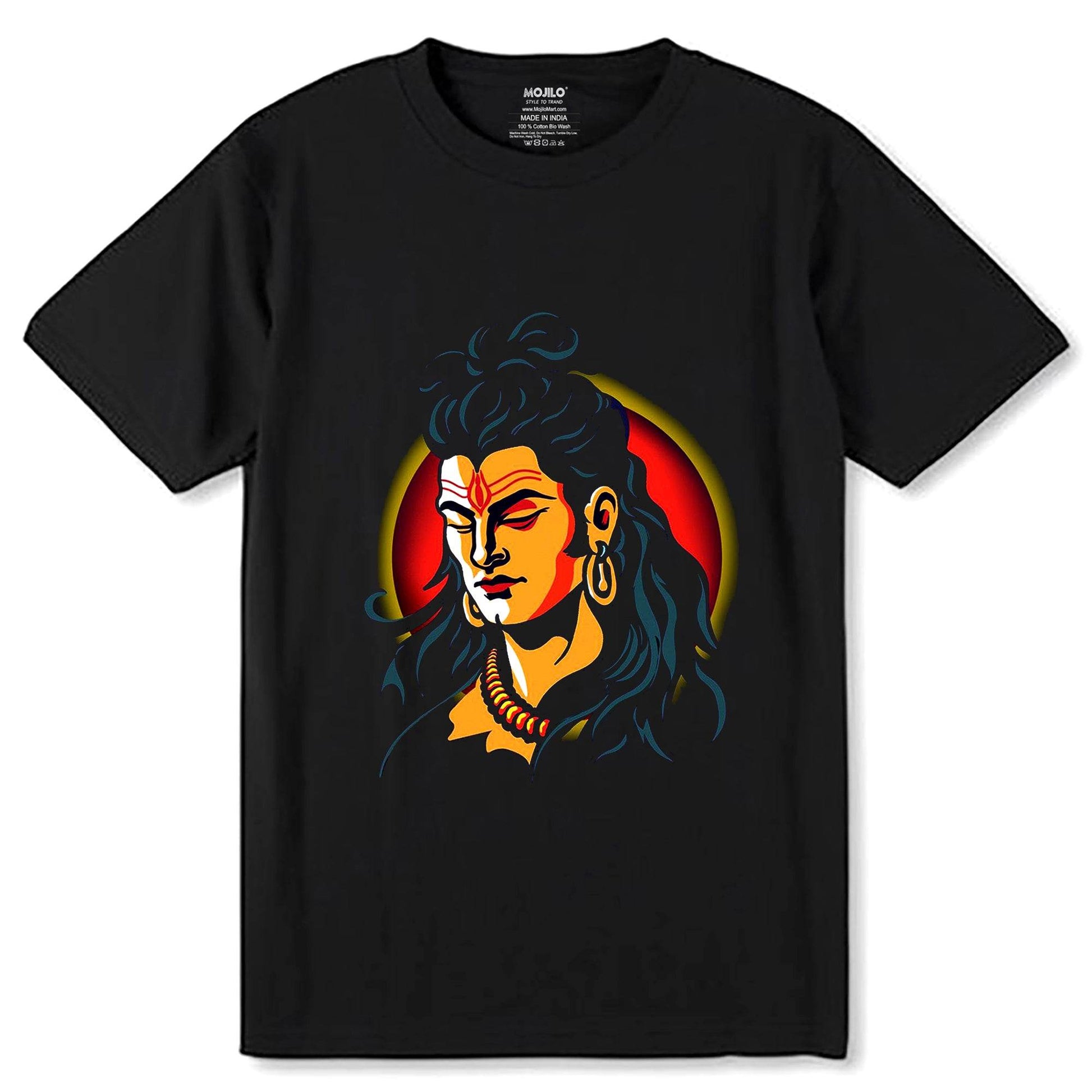 Adiyogi Shiva Mahadev Hindu God - Unisex Round Neck Regular Fit 100% Combed Cotton Half Sleeve T-Shirt - Mojilo Mart