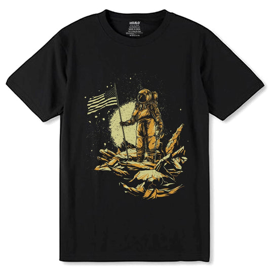 American Astronaut on the Moon - Unisex Round Neck Regular Fit 100% Combed Cotton Half Sleeve T-Shirt - Mojilo Mart