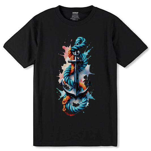 Anchor And Rope Iron - Unisex Round Neck Regular Fit 100% Combed Cotton Half Sleeve T-Shirt - Mojilo Mart