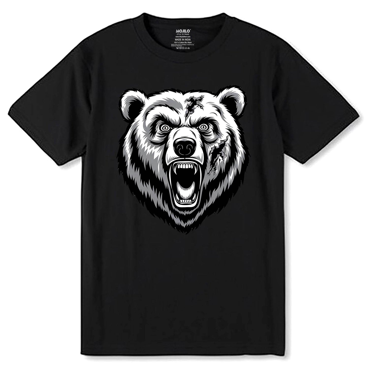 Angry Bear Attack - Unisex Round Neck Regular Fit 100% Combed Cotton Half Sleeve T-Shirt - Mojilo Mart
