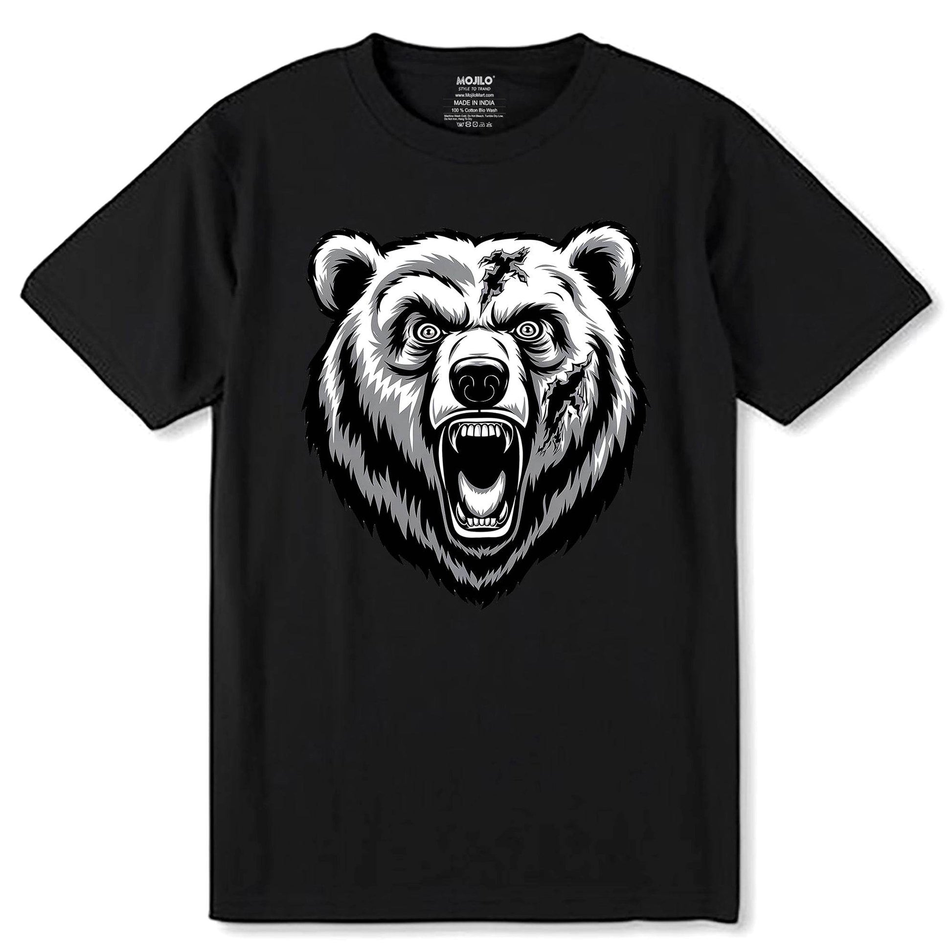 Angry Bear Attack - Unisex Round Neck Regular Fit 100% Combed Cotton Half Sleeve T-Shirt - Mojilo Mart
