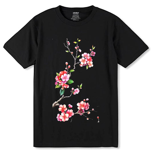 Apanese Cherry Blossom - Unisex Round Neck Regular Fit 100% Combed Cotton Half Sleeve T-Shirt - Mojilo Mart