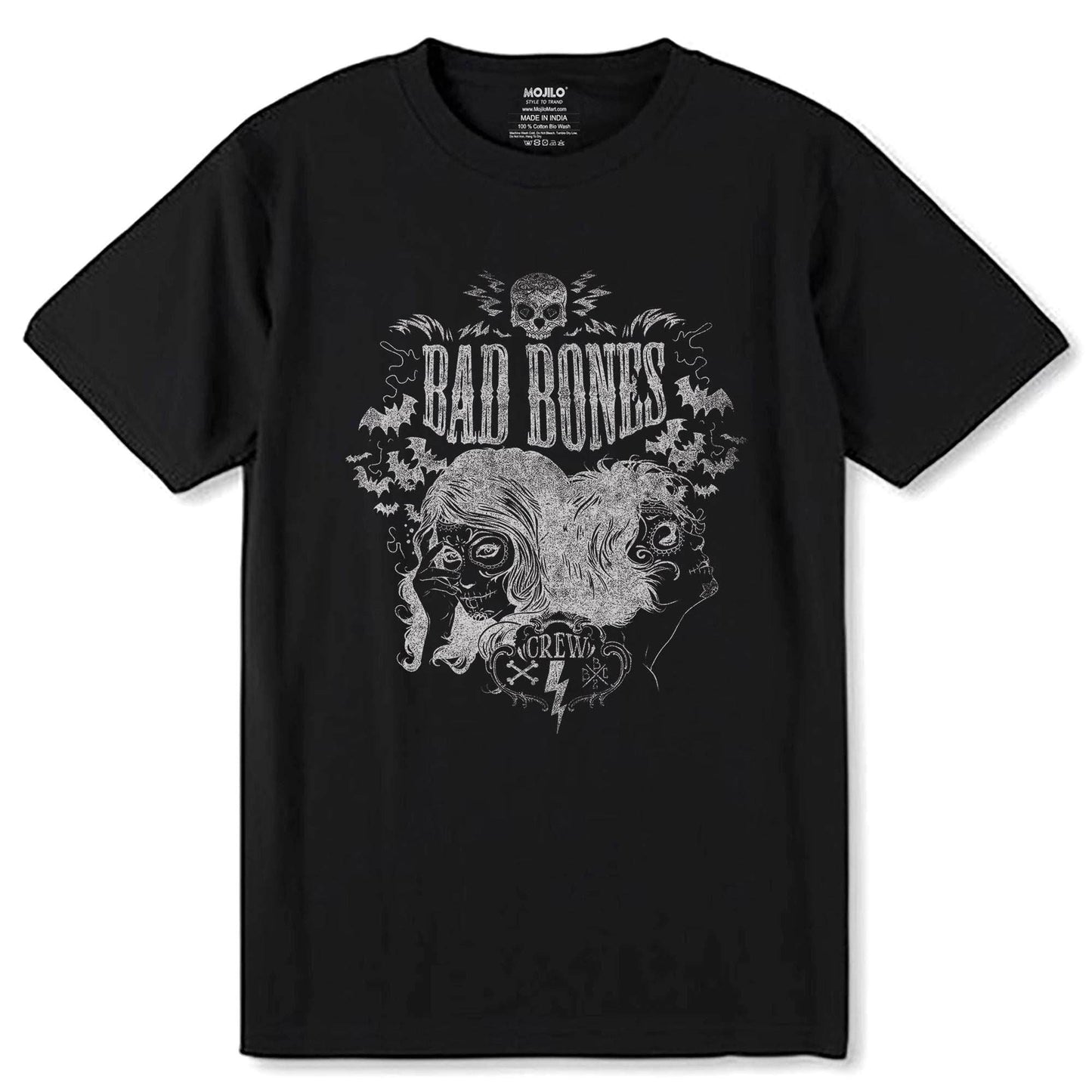 BAD BONES - Unisex Round Neck Regular Fit 100% Combed Cotton Half Sleeve T-Shirt - Mojilo Mart