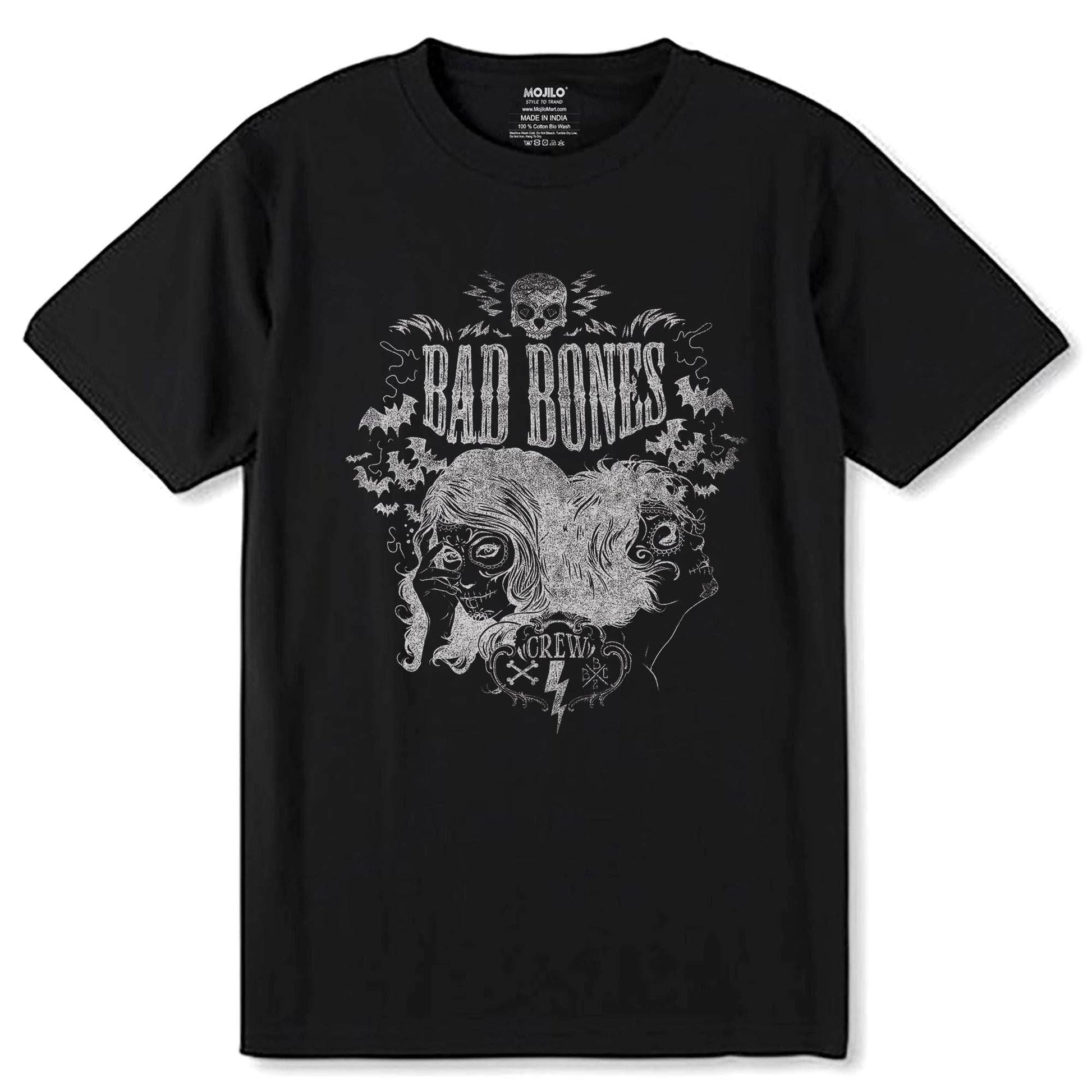 BAD BONES - Unisex Round Neck Regular Fit 100% Combed Cotton Half Sleeve T-Shirt - Mojilo Mart