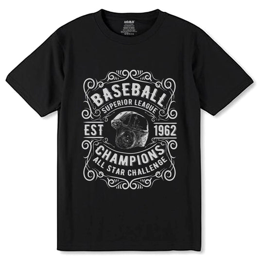 BASEBALL SUPERIOR LEAGUE EST 1962 CHAMPIONS ALL STAR CHALLENGE - Unisex Round Neck Regular Fit 100% Combed Cotton Half Sleeve T-Shirt - Mojilo Mart