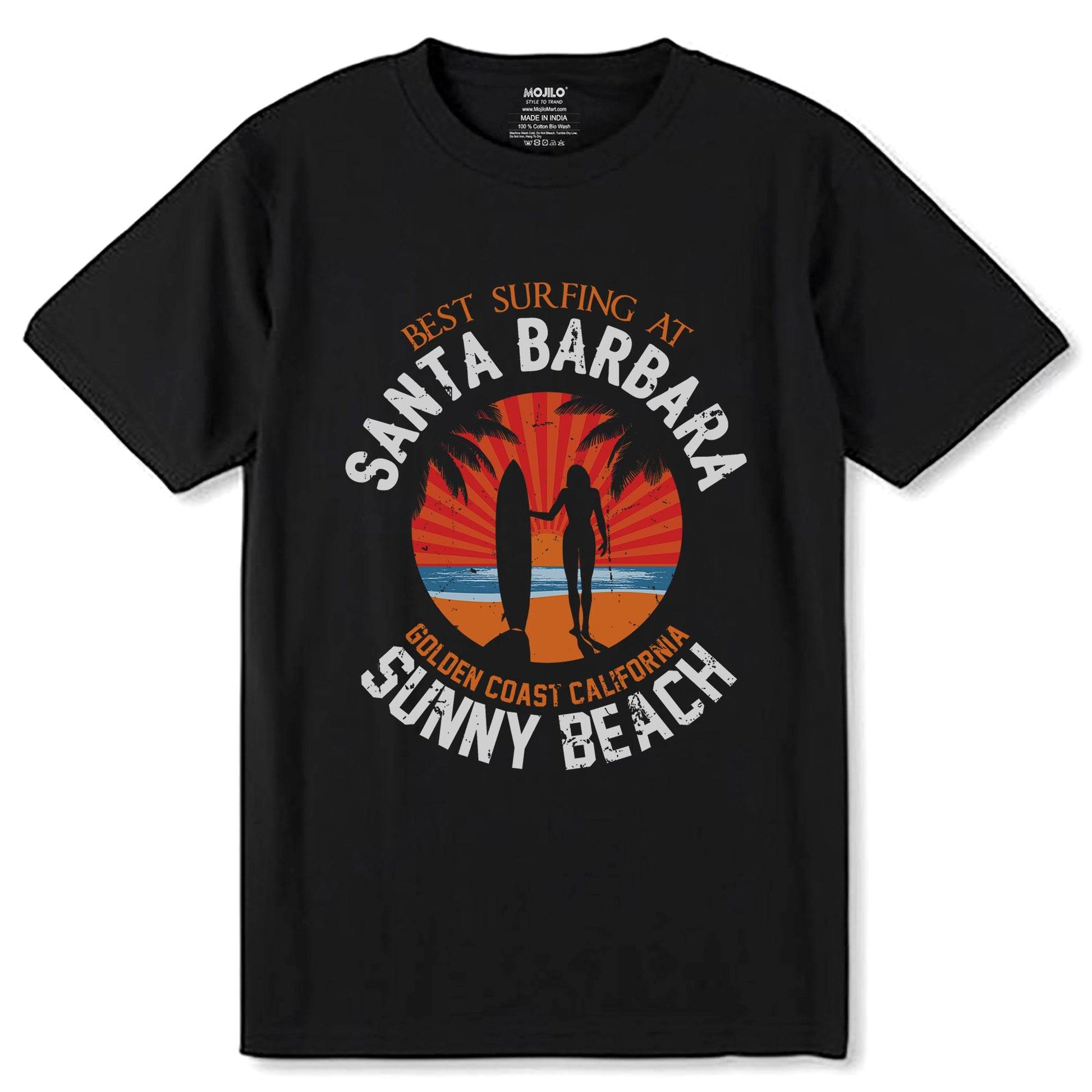 BEST SURFING AT GOLDEN COAST CALIFORNIA SUNNY BEACH - Unisex Round Neck Regular Fit 100% Combed Cotton Half Sleeve T-Shirt - Mojilo Mart