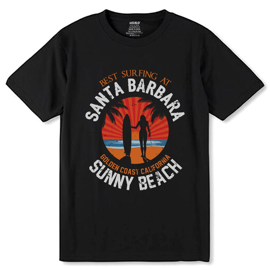 BEST SURFING AT GOLDEN COAST CALIFORNIA SUNNY BEACH - Unisex Round Neck Regular Fit 100% Combed Cotton Half Sleeve T-Shirt - Mojilo Mart