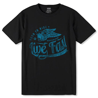 BORN TO RIDE NEVER SLOW DOWN Live FAST - Unisex Round Neck Regular Fit 100% Combed Cotton Half Sleeve T-Shirt - Mojilo Mart
