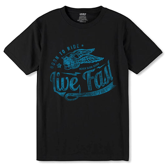 BORN TO RIDE NEVER SLOW DOWN Live FAST - Unisex Round Neck Regular Fit 100% Combed Cotton Half Sleeve T-Shirt - Mojilo Mart