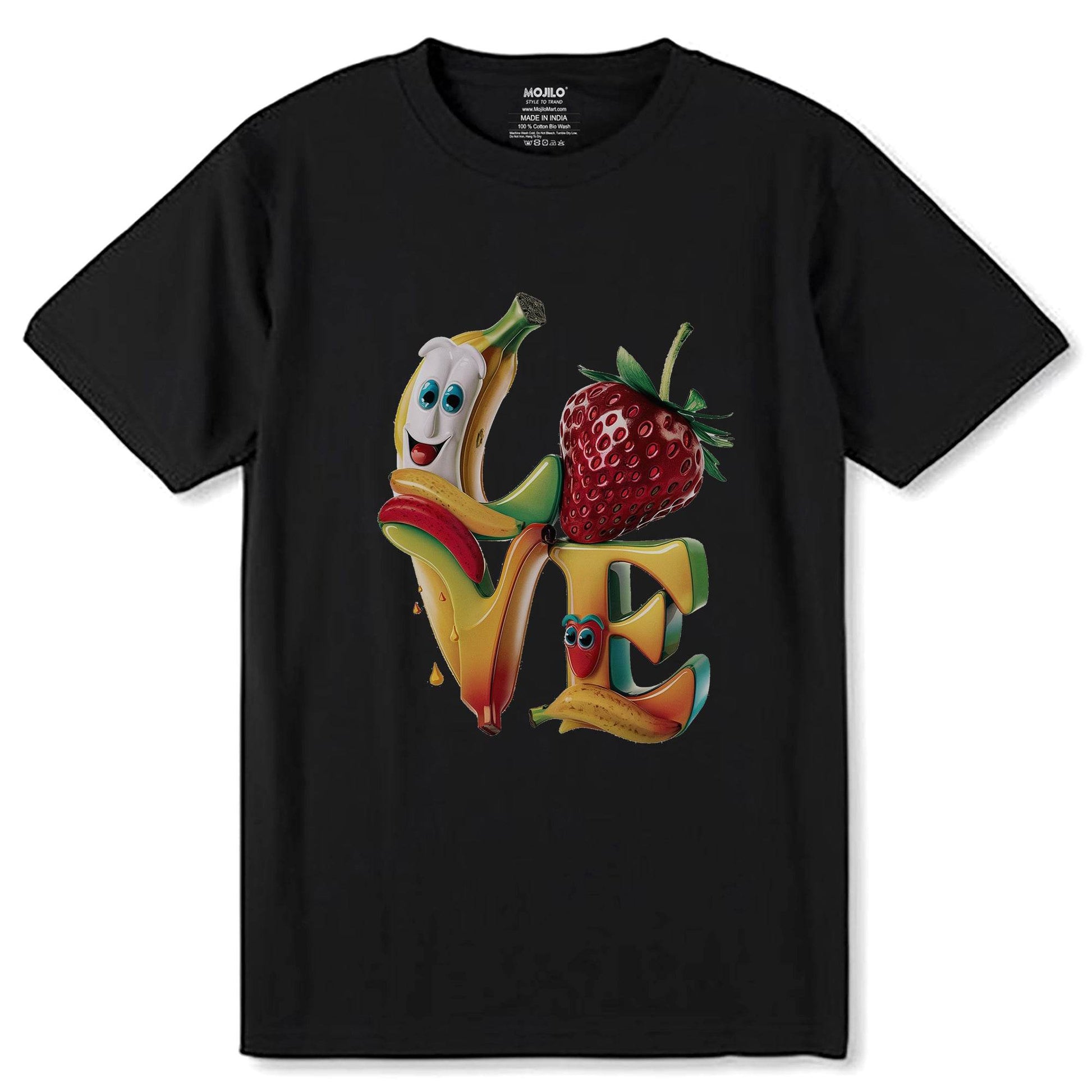 Banana Cherry Love - Unisex Round Neck Regular Fit 100% Combed Cotton Half Sleeve T-Shirt - Mojilo Mart