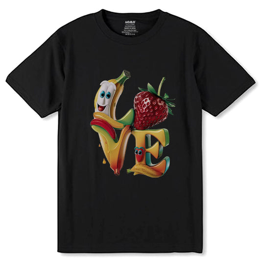 Banana Cherry Love - Unisex Round Neck Regular Fit 100% Combed Cotton Half Sleeve T-Shirt - Mojilo Mart