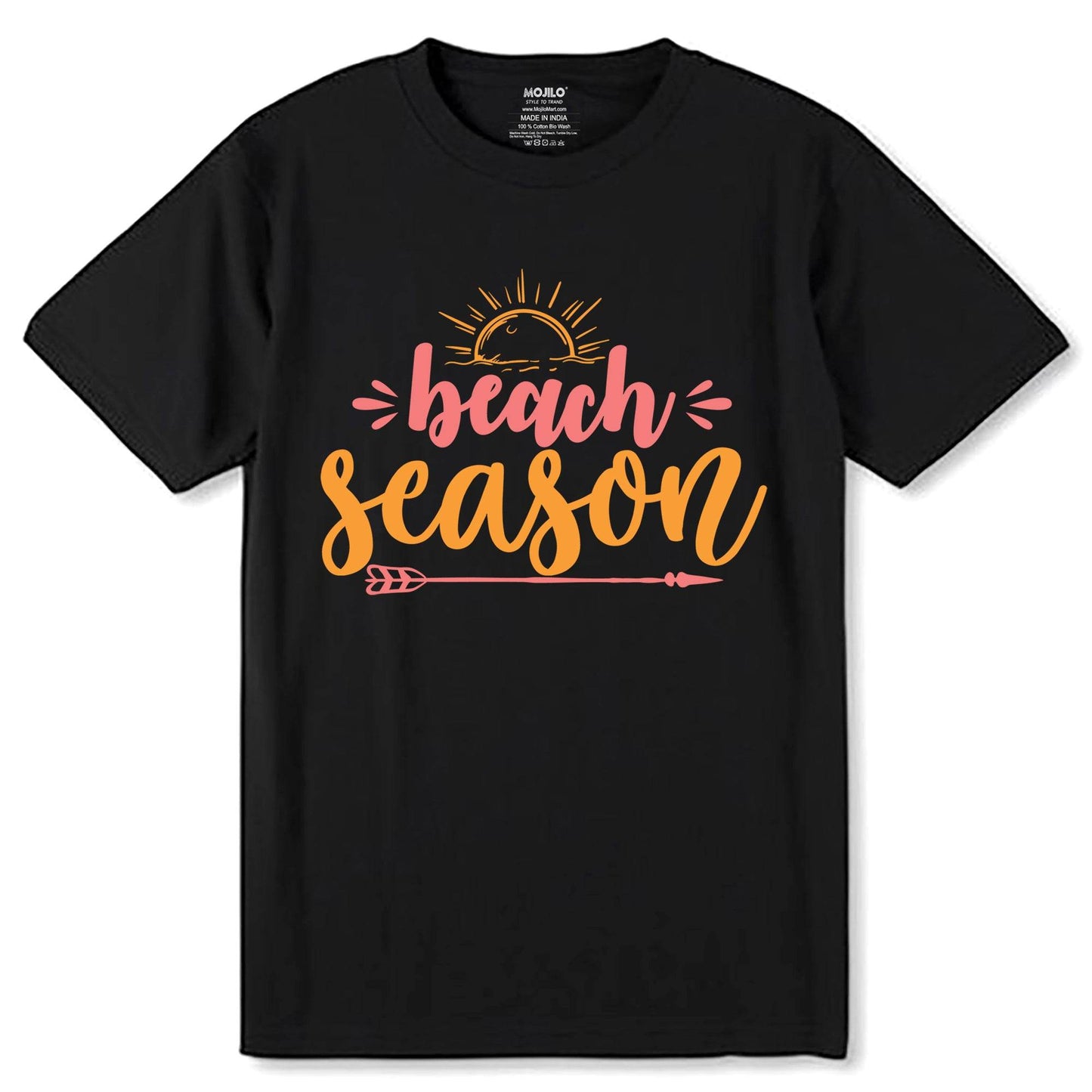 Beach Season Typography - Unisex Round Neck Regular Fit 100% Combed Cotton Half Sleeve T-Shirt - Mojilo Mart