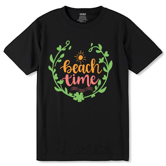Beach Time - Unisex Round Neck Regular Fit 100% Combed Cotton Half Sleeve T-Shirt - Mojilo Mart