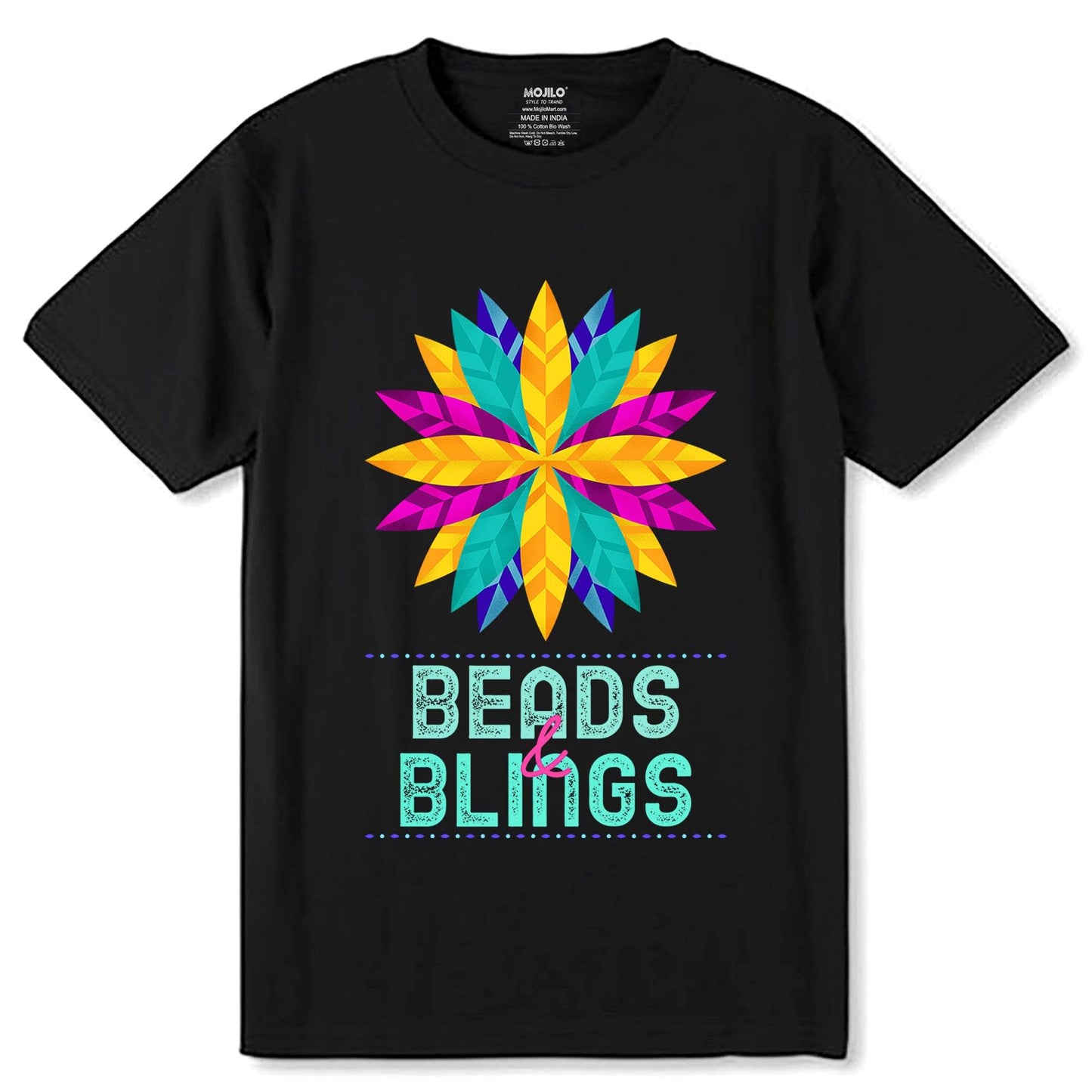 Beads & Blings - Unisex Round Neck Regular Fit 100% Combed Cotton Half Sleeve T-Shirt - Mojilo Mart