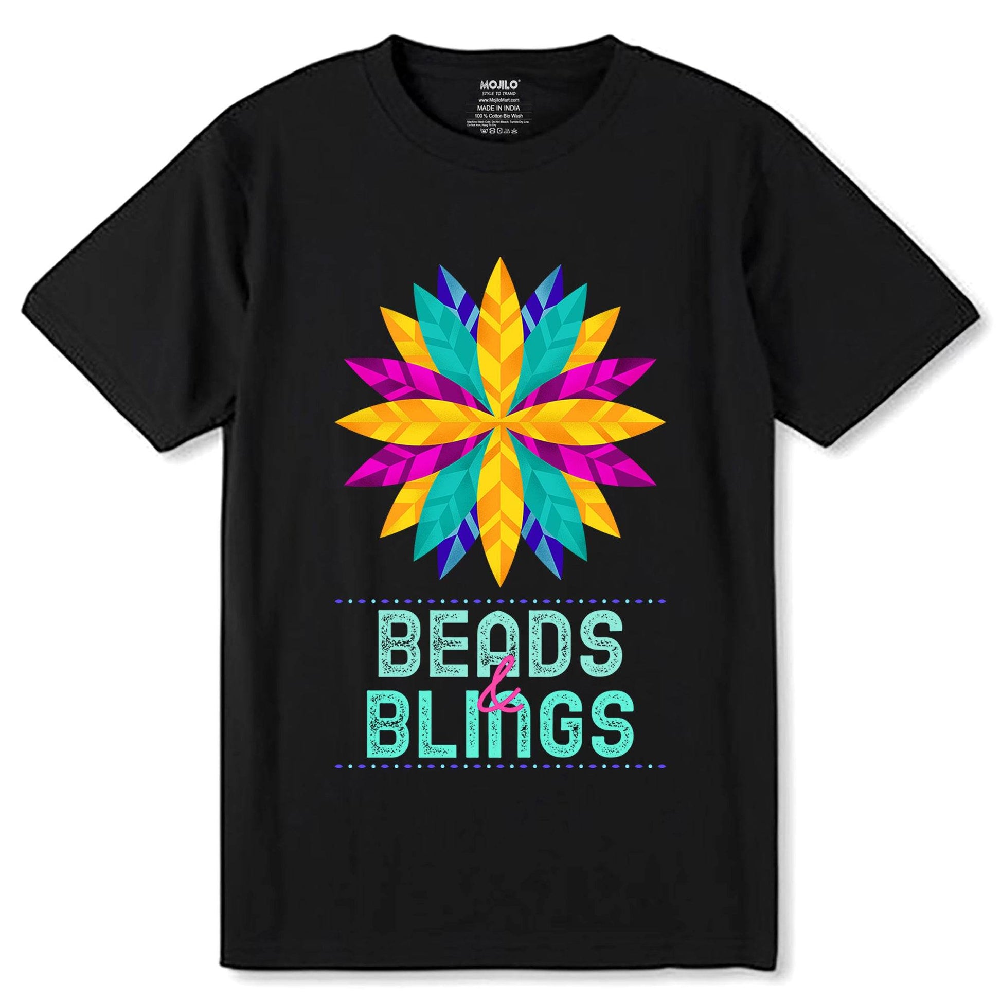 Beads & Blings - Unisex Round Neck Regular Fit 100% Combed Cotton Half Sleeve T-Shirt - Mojilo Mart