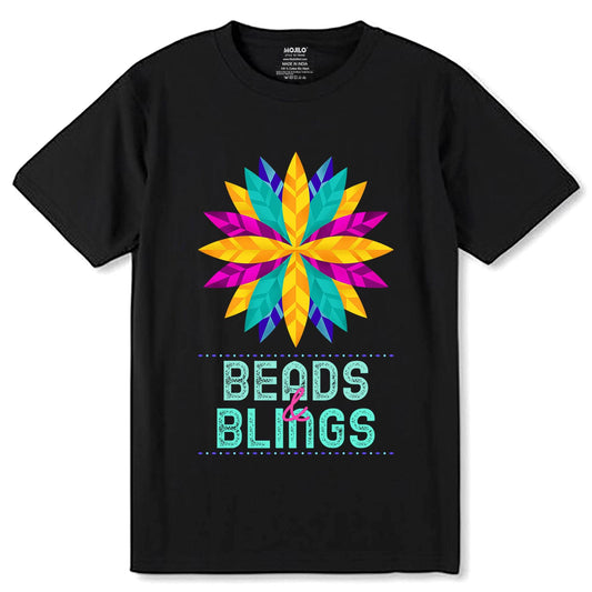 Beads & Blings - Unisex Round Neck Regular Fit 100% Combed Cotton Half Sleeve T-Shirt - Mojilo Mart