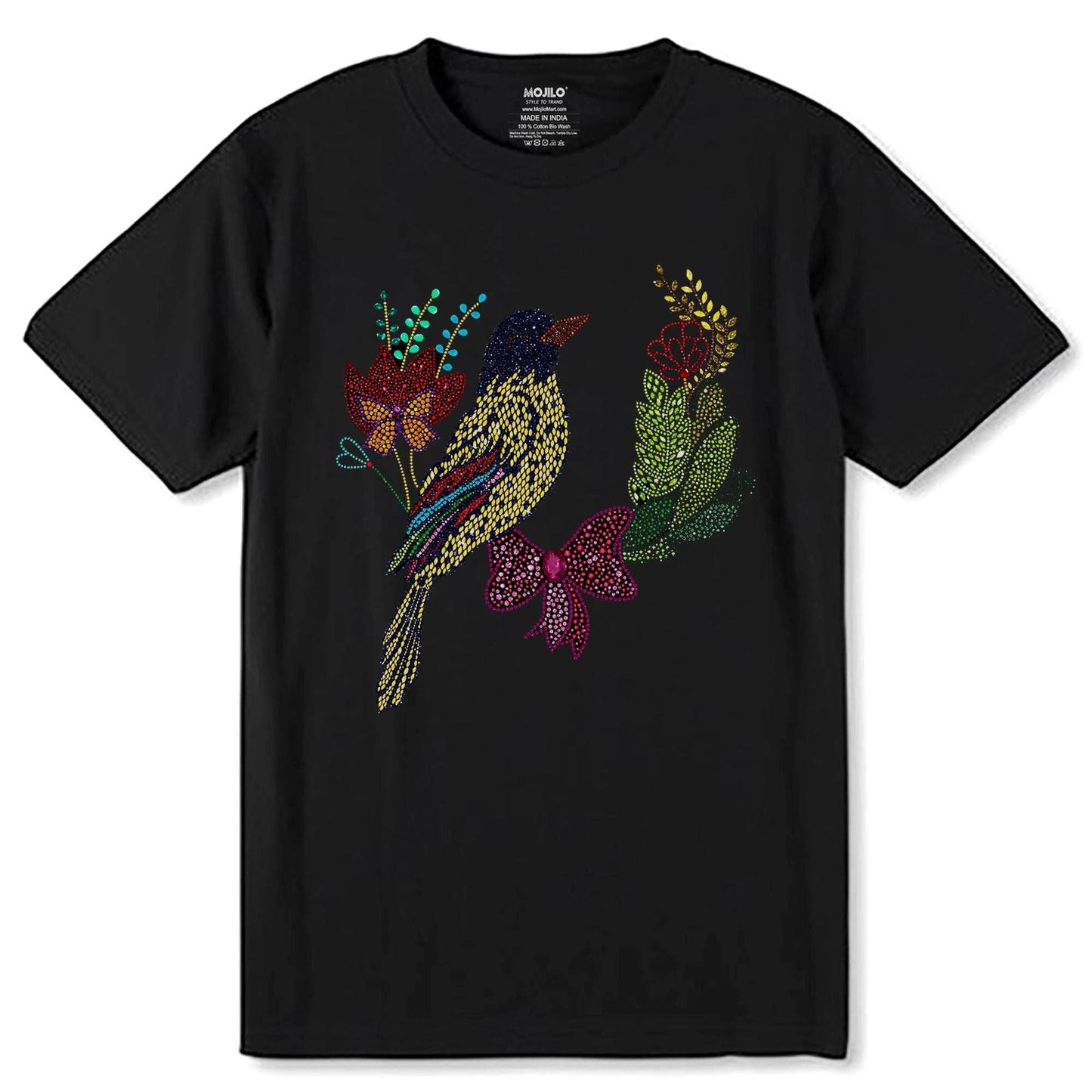 Beautiful Flowers SPARROW - Unisex Round Neck Regular Fit 100% Combed Cotton Half Sleeve T-Shirt - Mojilo Mart