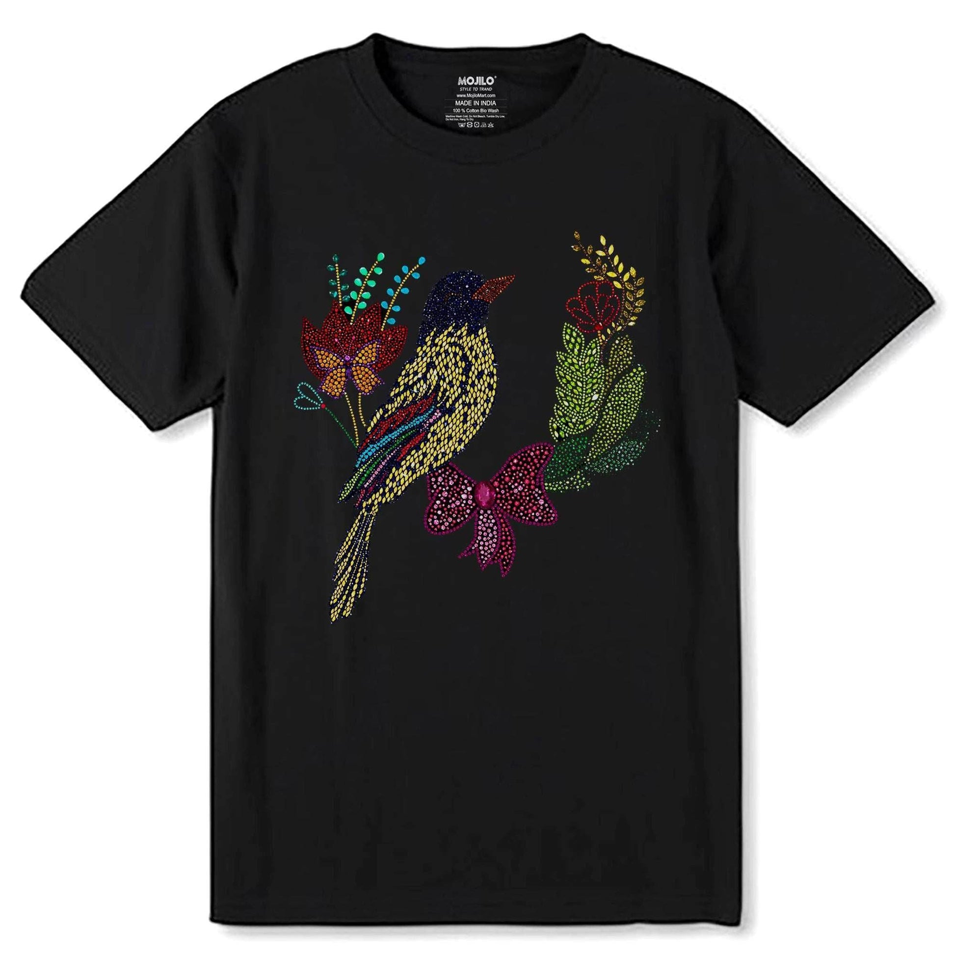 Beautiful Flowers SPARROW - Unisex Round Neck Regular Fit 100% Combed Cotton Half Sleeve T-Shirt - Mojilo Mart