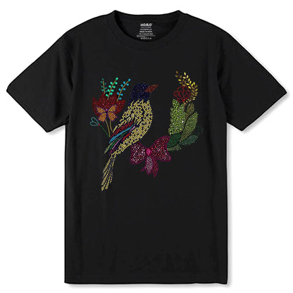 Beautiful Flowers SPARROW - Unisex Round Neck Regular Fit 100% Combed Cotton Half Sleeve T-Shirt - Mojilo Mart