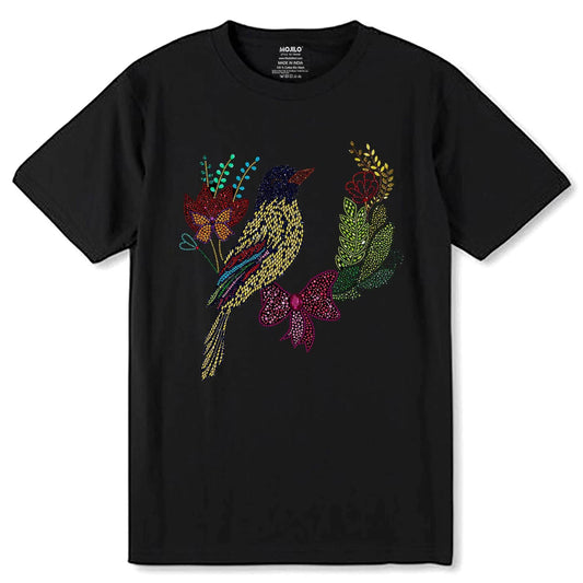 Beautiful Flowers SPARROW - Unisex Round Neck Regular Fit 100% Combed Cotton Half Sleeve T-Shirt - Mojilo Mart