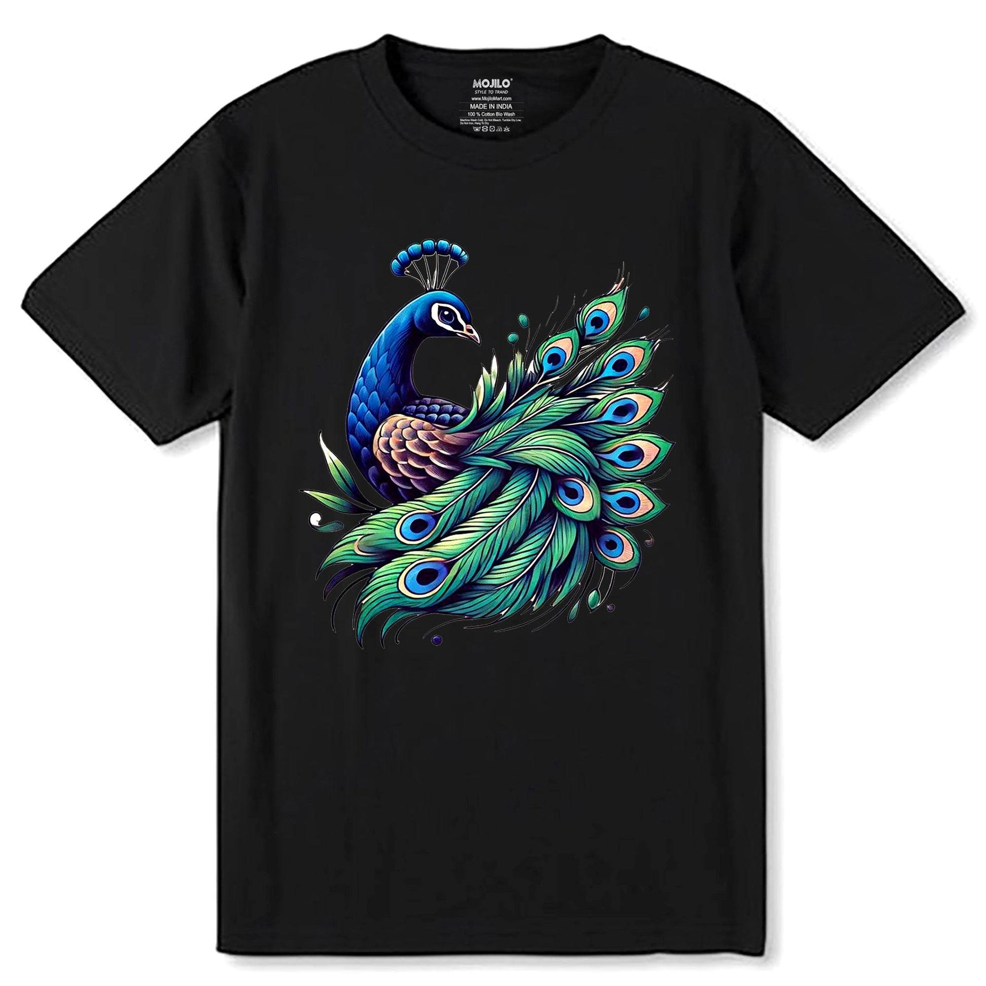 Beautiful Peacock - Unisex Round Neck Regular Fit 100% Combed Cotton Half Sleeve T-Shirt - Mojilo Mart