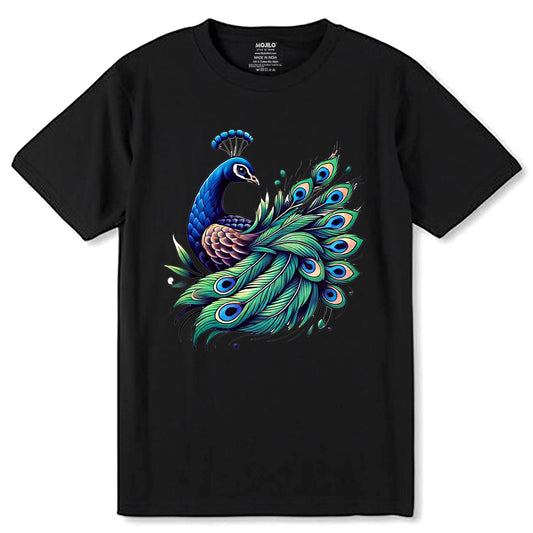 Beautiful Peacock - Unisex Round Neck Regular Fit 100% Combed Cotton Half Sleeve T-Shirt - Mojilo Mart