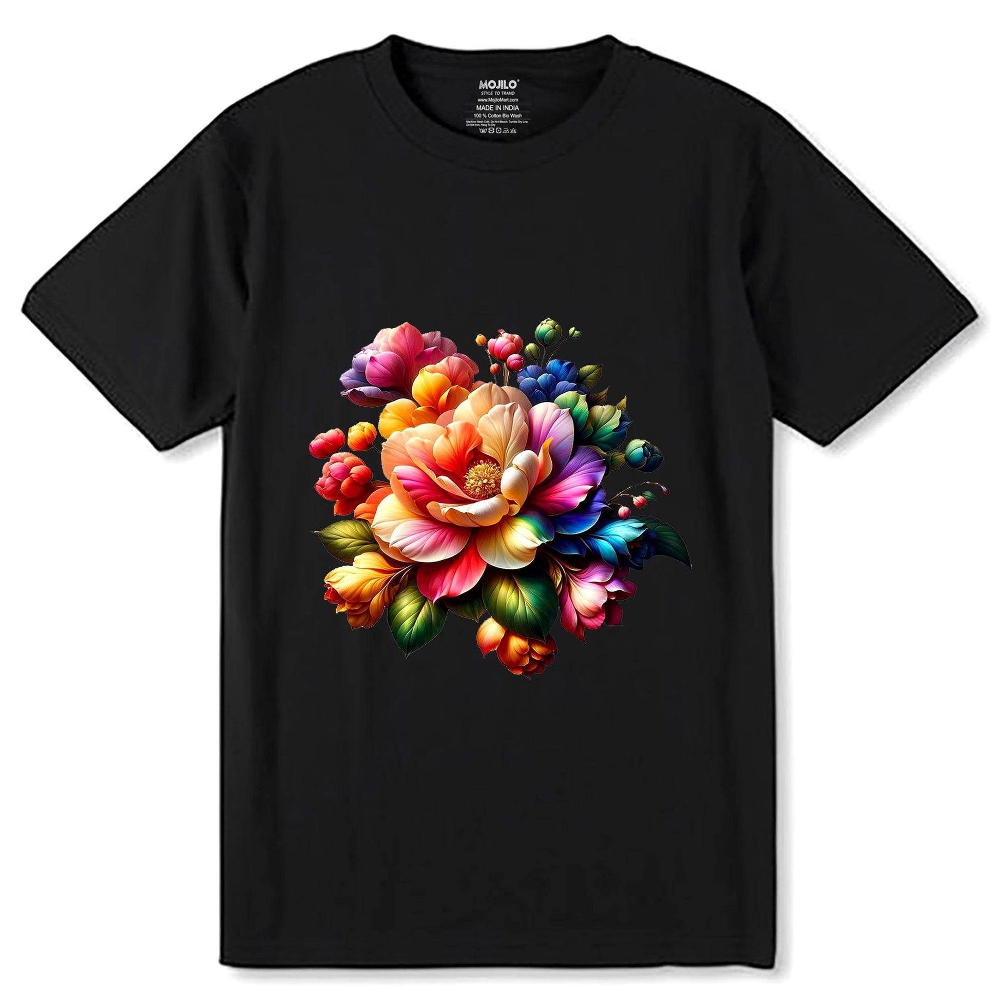 Beautiful Wildflower Colorful Botanical Flowers - Unisex Round Neck Regular Fit 100% Combed Cotton Half Sleeve T-Shirt - Mojilo Mart