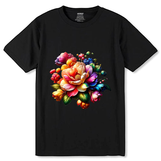 Beautiful Wildflower Colorful Botanical Flowers - Unisex Round Neck Regular Fit 100% Combed Cotton Half Sleeve T-Shirt - Mojilo Mart