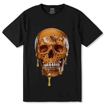 Bee Life Skull Honeycomb Haven Bumblebee Bees Lover - Unisex Round Neck Regular Fit 100% Combed Cotton Half Sleeve T-Shirt - Mojilo Mart