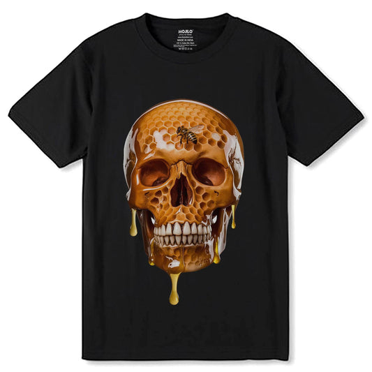 Bee Life Skull Honeycomb Haven Bumblebee Bees Lover - Unisex Round Neck Regular Fit 100% Combed Cotton Half Sleeve T-Shirt - Mojilo Mart