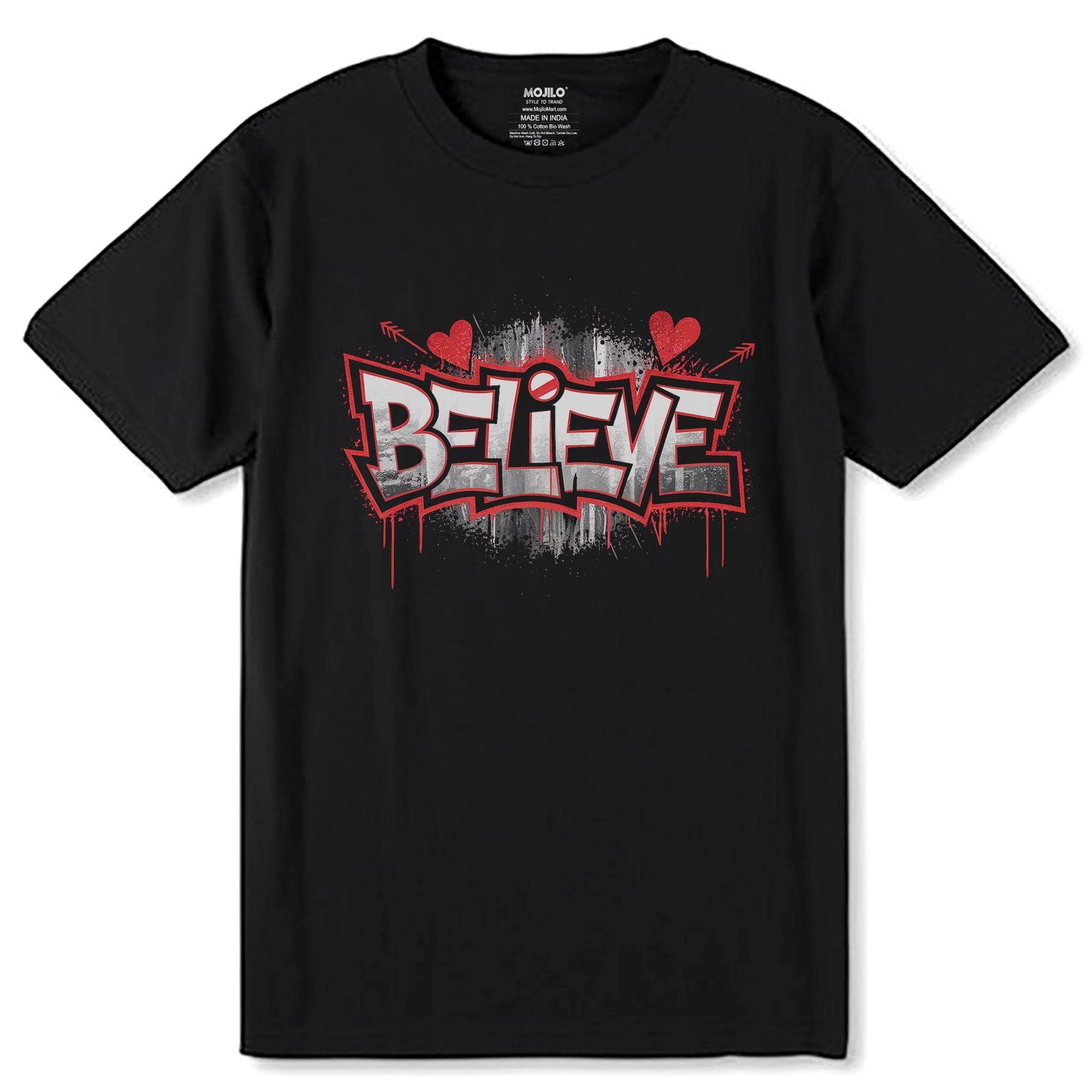 Believe - Unisex Round Neck Regular Fit 100% Combed Cotton Half Sleeve T-Shirt - Mojilo Mart