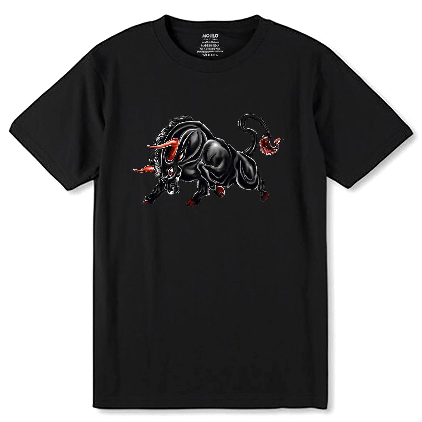 Black Bullock - Unisex Round Neck Regular Fit 100% Combed Cotton Half Sleeve T-Shirt - Mojilo Mart