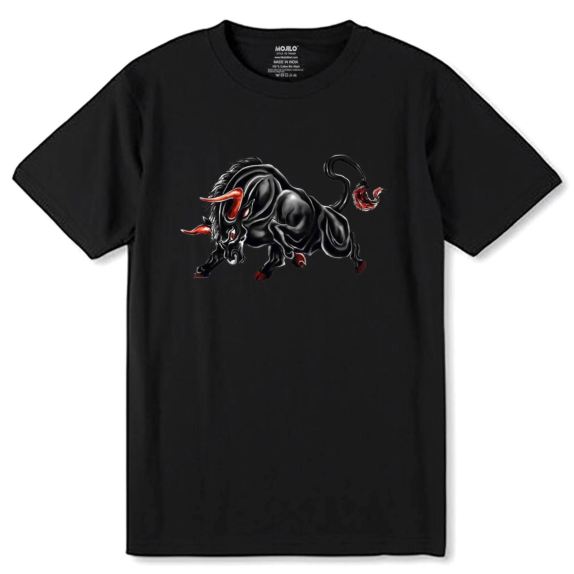 Black Bullock - Unisex Round Neck Regular Fit 100% Combed Cotton Half Sleeve T-Shirt - Mojilo Mart