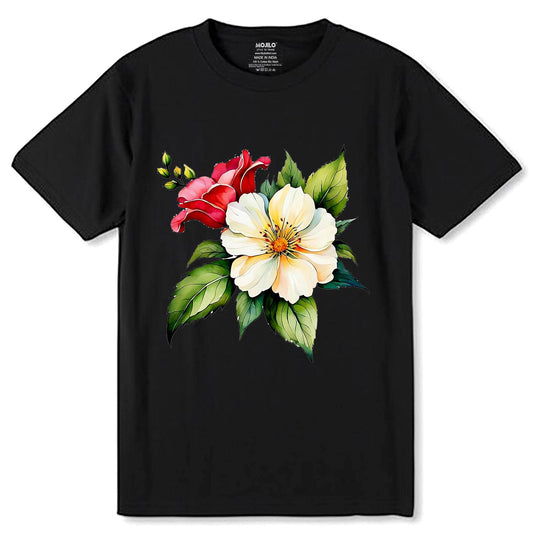 Blossom Roses - Unisex Round Neck Regular Fit 100% Combed Cotton Half Sleeve T-Shirt - Mojilo Mart