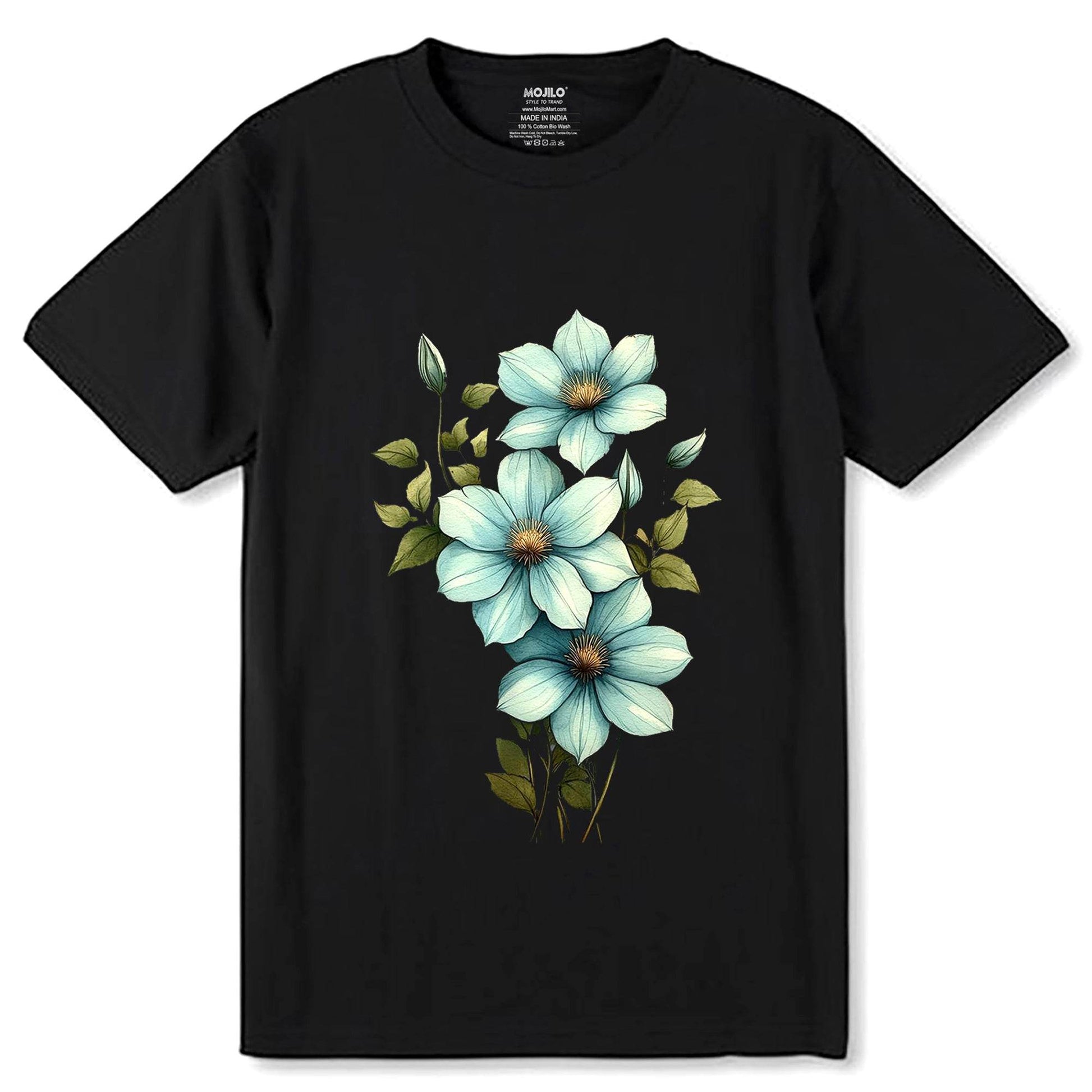 Blue Marguerite Blooming - Unisex Round Neck Regular Fit 100% Combed Cotton Half Sleeve T-Shirt - Mojilo Mart