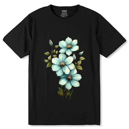 Blue Marguerite Blooming - Unisex Round Neck Regular Fit 100% Combed Cotton Half Sleeve T-Shirt - Mojilo Mart