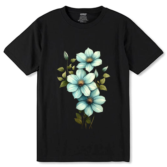 Blue Marguerite Blooming - Unisex Round Neck Regular Fit 100% Combed Cotton Half Sleeve T-Shirt - Mojilo Mart