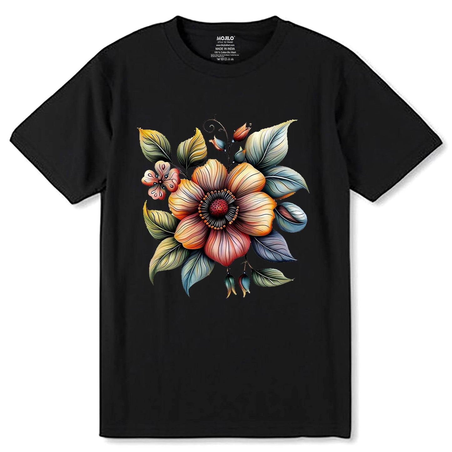 Blumen Rosen - Unisex Round Neck Regular Fit 100% Combed Cotton Half Sleeve T-Shirt - Mojilo Mart